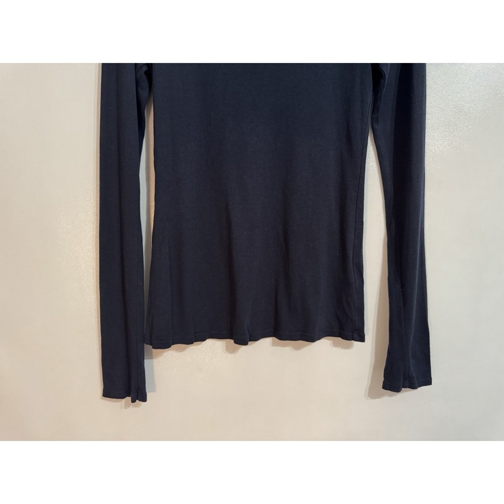 James Perse Size 3 Navy Blue Supima Modal Slub Long Sleeve Shirt Scoop Neck EUC - Picture 4 of 7
